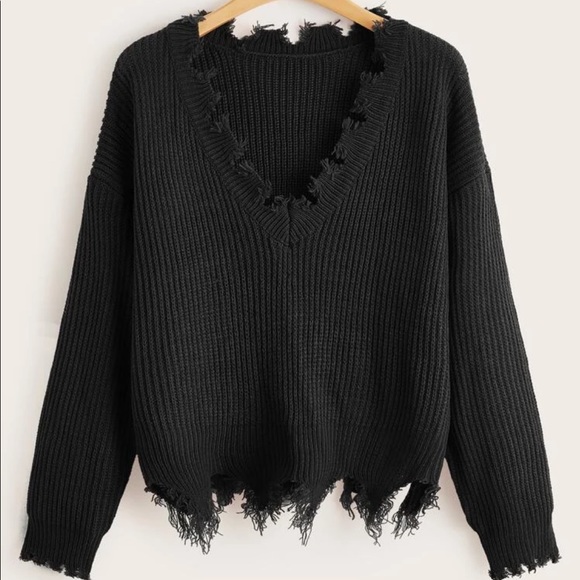 Sweaters - Raw Hem Drop Shoulder Sweater